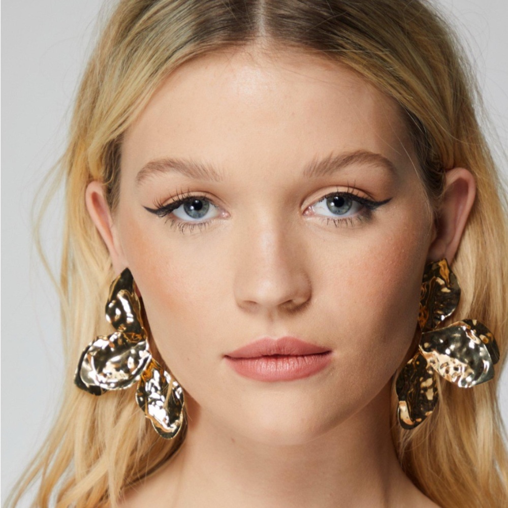 Gold Floral Statement Earrings - Picture 1 of 10